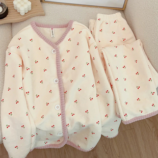 ins日系空气棉睡衣女士秋冬季新款纯棉加厚保暖家居服套装春冬天