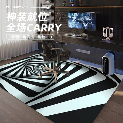 3D眩晕视觉地毯黑白漩涡错觉