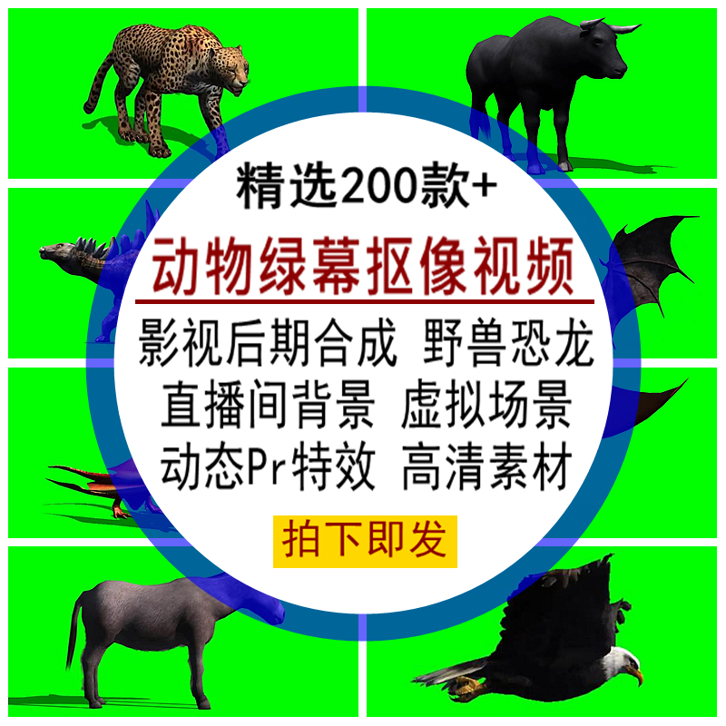 动物主题绿幕抠像视频素材库多角度野兽恐龙影视后期合成播间动态