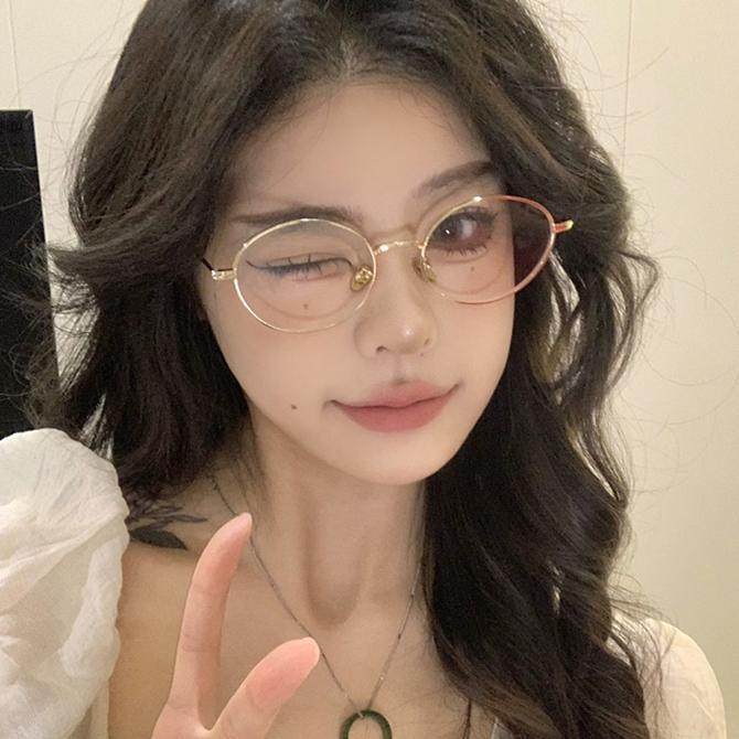 超轻银丝边眼镜框女度数可配近视银色细框小脸迷你小框椭圆形窄框