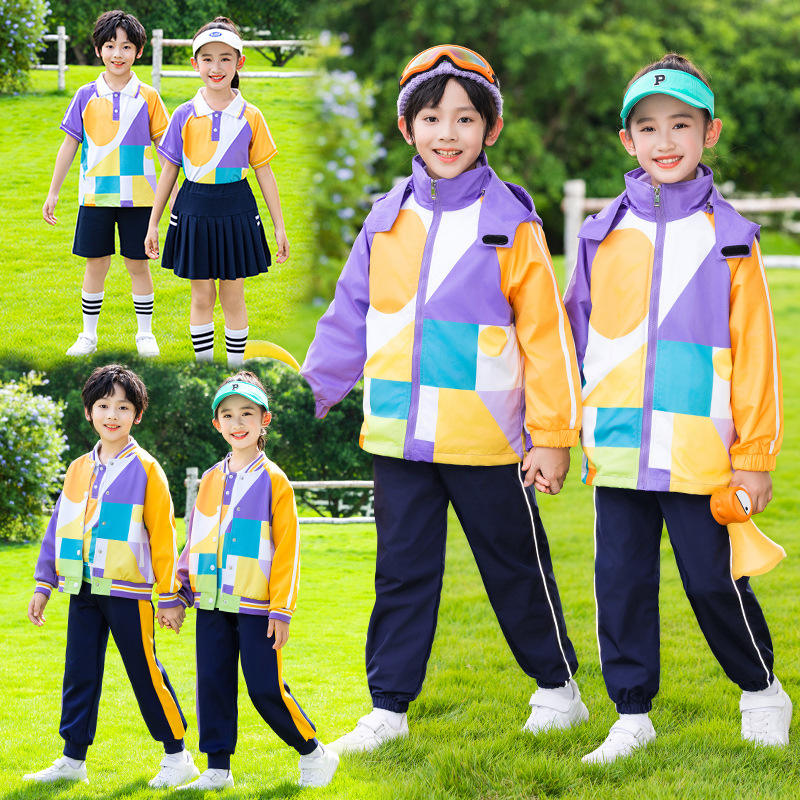 新款幼儿园园服春秋装冲锋衣内胆三件套班服套装运动会小学生校服
