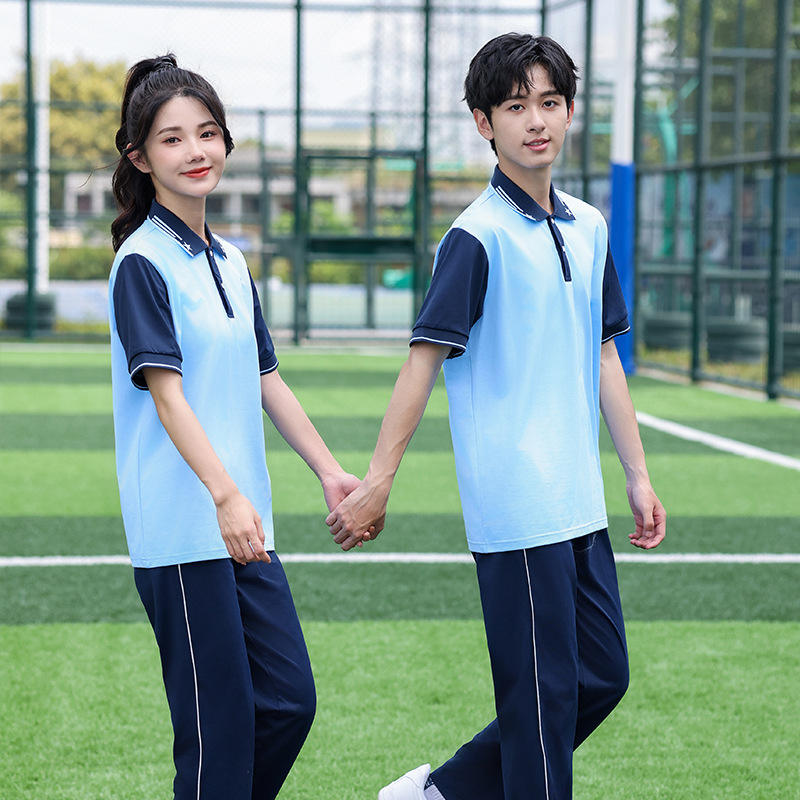 夏季中学生风短袖长裤套装男女款休闲团体校服运动班服运动套装