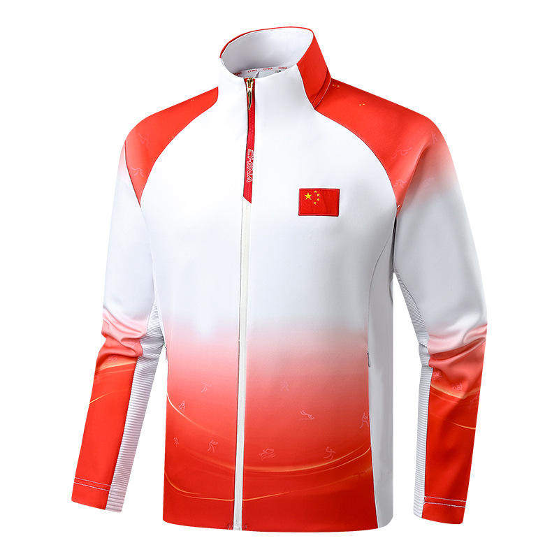 春秋青少年运动服印字国风男女长袖开衫外套立领上衣女运动休闲服