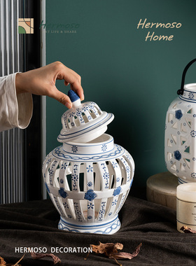 Hermoso欧洲风格切割罐斯特里普手绘藤花烛台装饰品陶瓷装饰罐酒