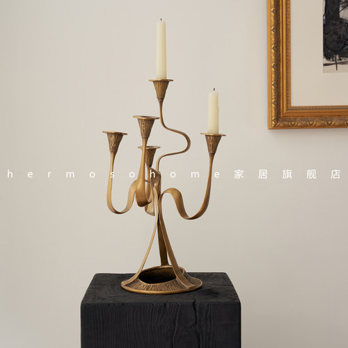 现代艺术风铜款落地烛台创意摆件