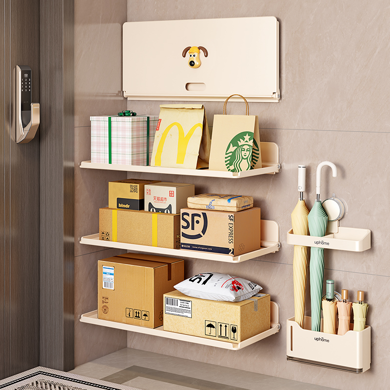 外卖置物架外卖存放架楼道快递架免打孔可折叠门口玄关杂物收纳架