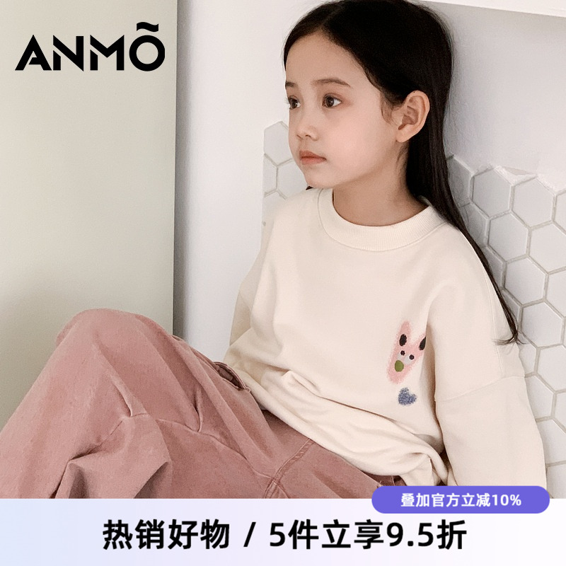 【专柜款】ANMO安墨女童卫衣2024秋冬新款儿童宽松休闲圆领套头衫