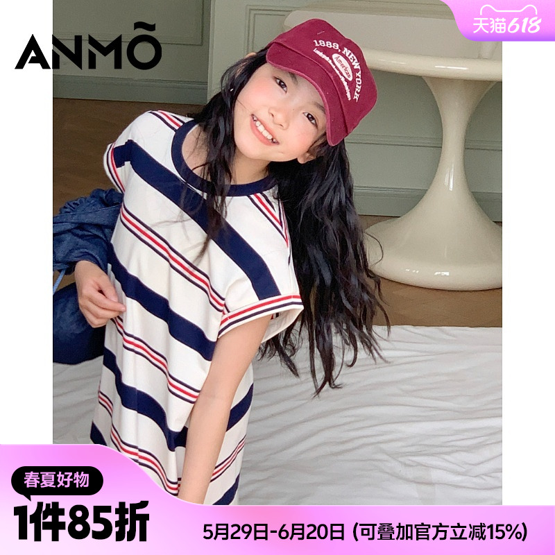 ANMO安墨夏季女童条纹连衣裙