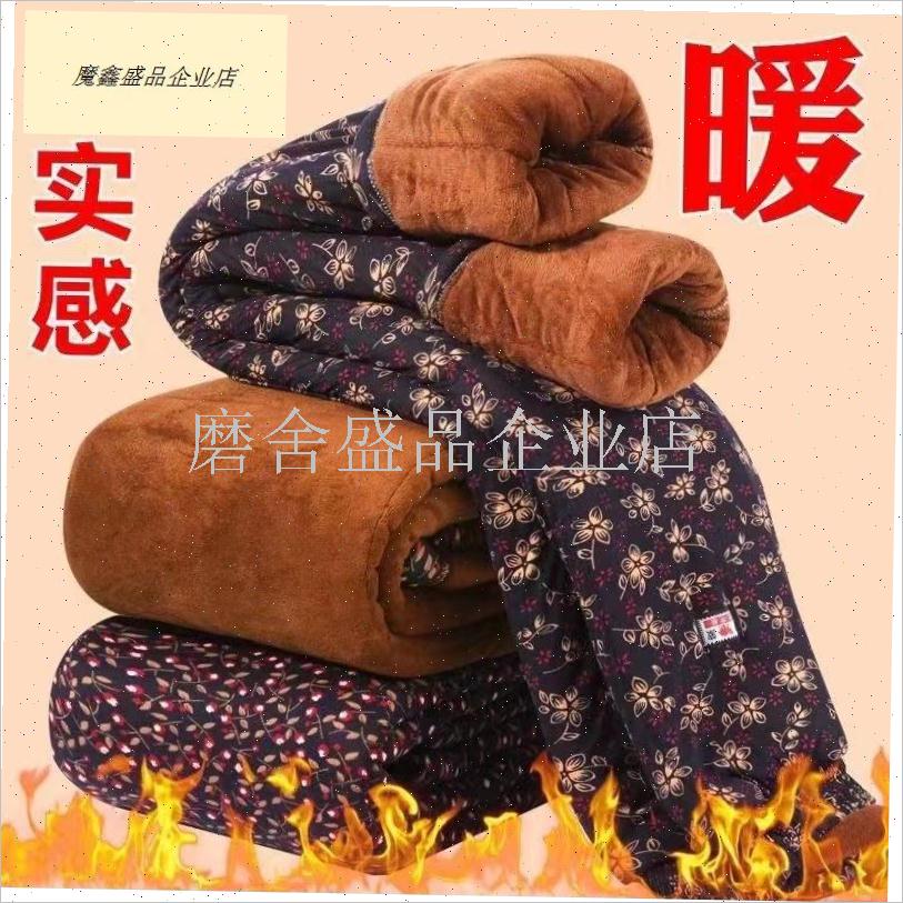 中老年人女裤冬j款奶奶装驼绒保暖棉裤宽松加绒加厚妈妈花裤子外.