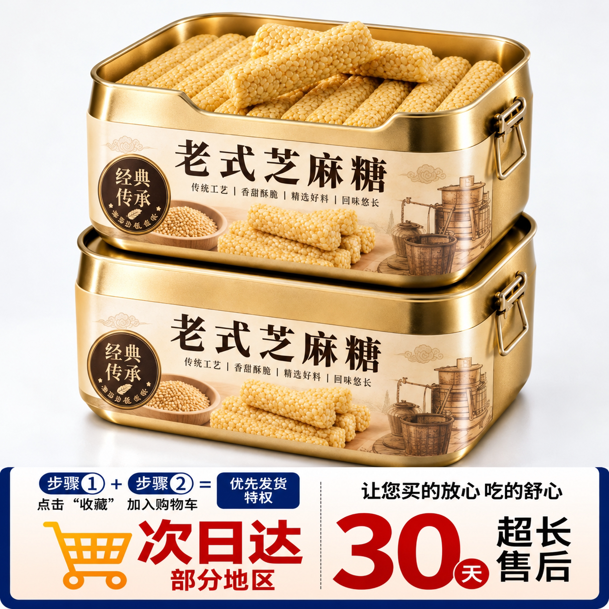 正宗老式纯手工芝麻糖麦芽糖棍