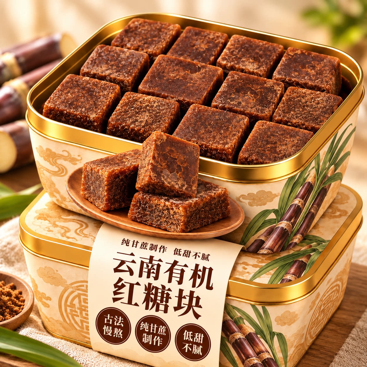 传统手工制作纯甘蔗古法红小糖块