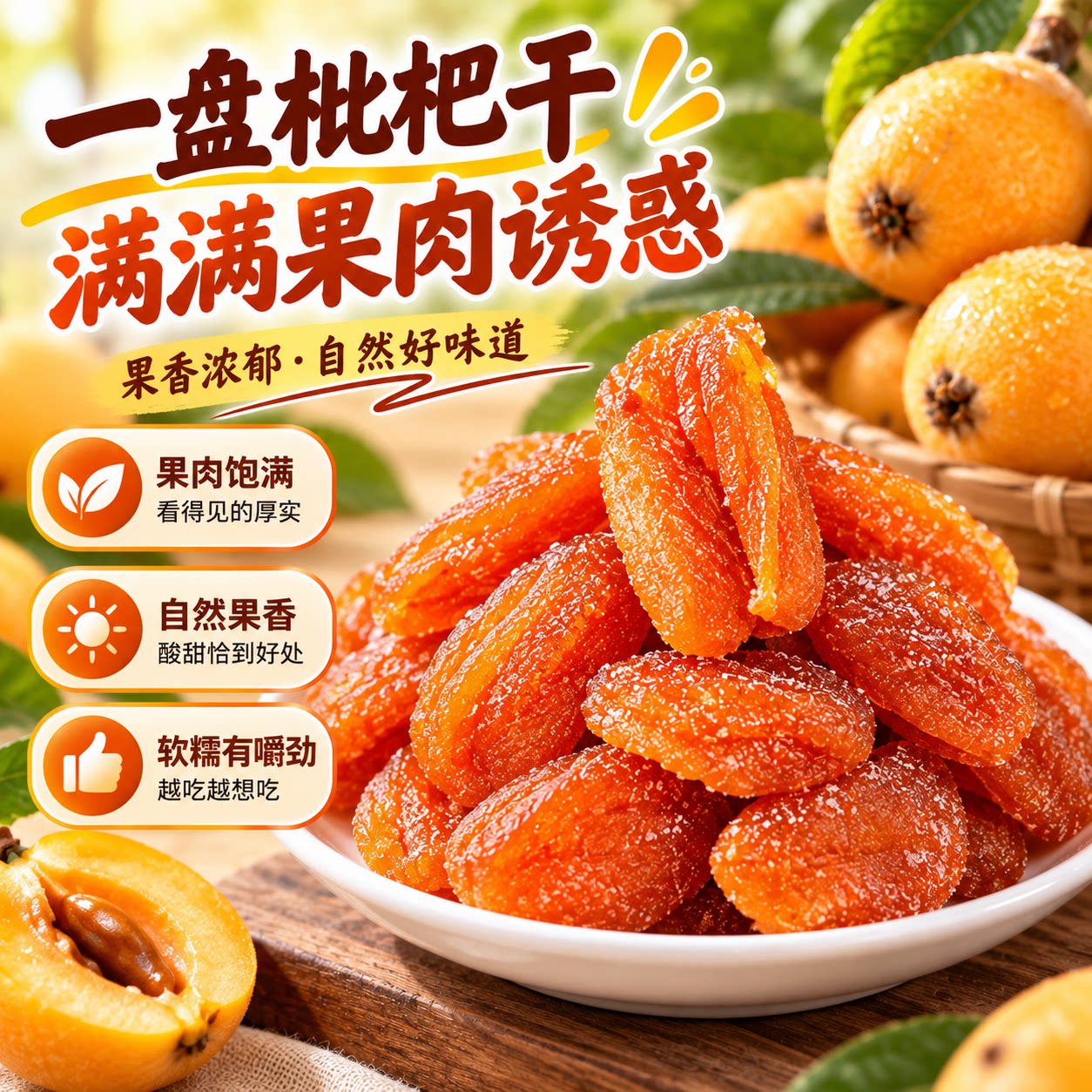 竹盐批把干原味果肉厚实罐装蜜饯