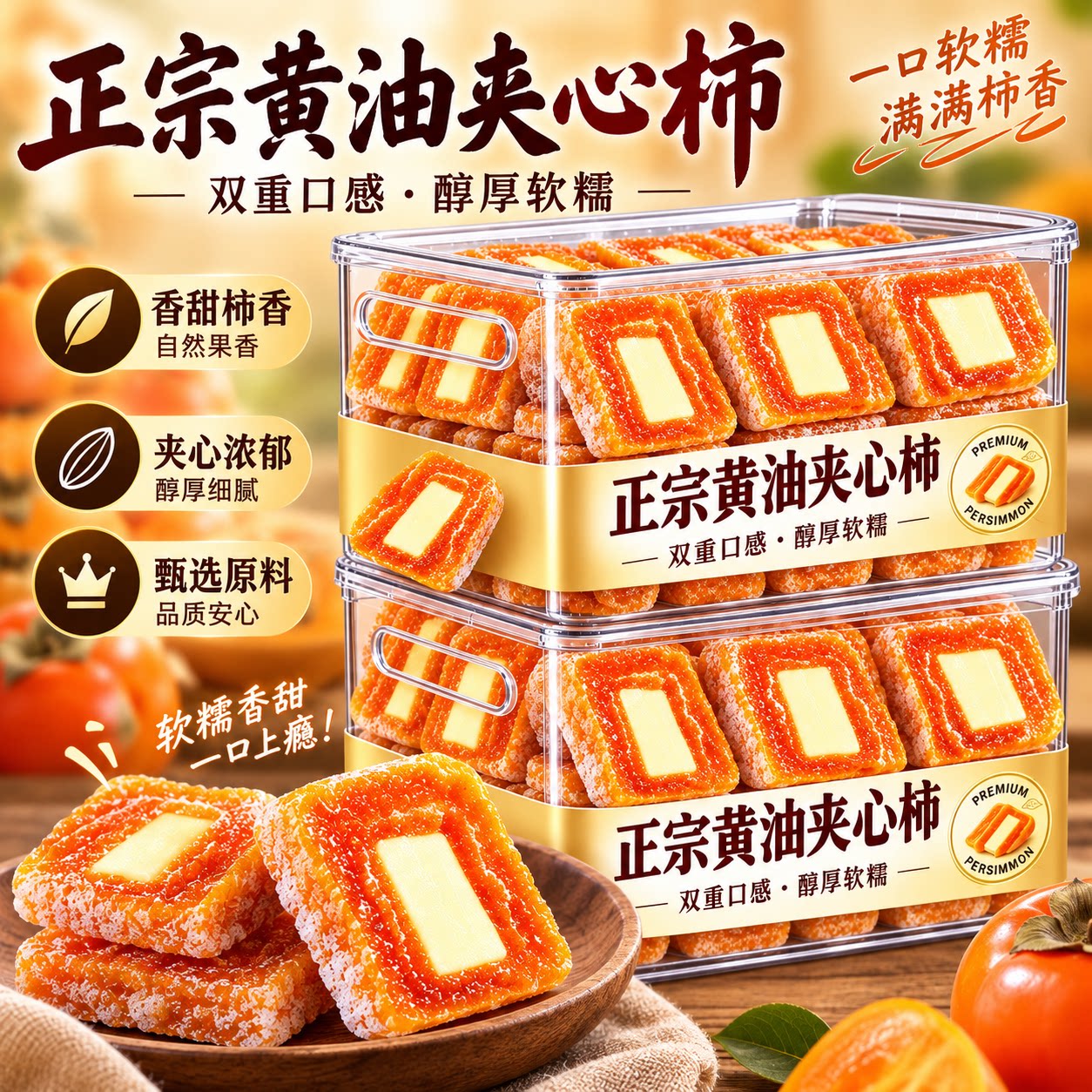 富平特产爆浆流心黄油柿饼