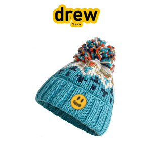 正品防寒针织帽子笑脸彩色毛球针织帽女秋冬百搭毛线帽