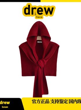 正品Drew Sava笑脸条纹针织连帽披肩女秋冬保暖围巾外搭坎肩围脖