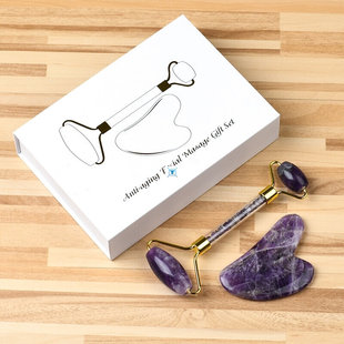 Amethyst Roller Facial Massager Natural Jade Quartz Scraper
