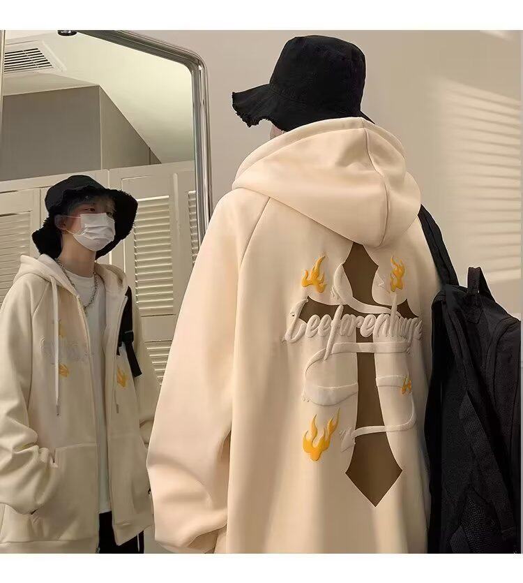 欧美高街hiphop十字架外套ins男女潮春秋款vintage美式复古卫衣