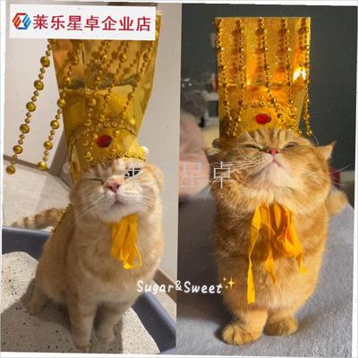 猫咪皇帝帽宫廷头饰创意搞怪狗狗头套宠K物秦始皇头冠cos拍照出.