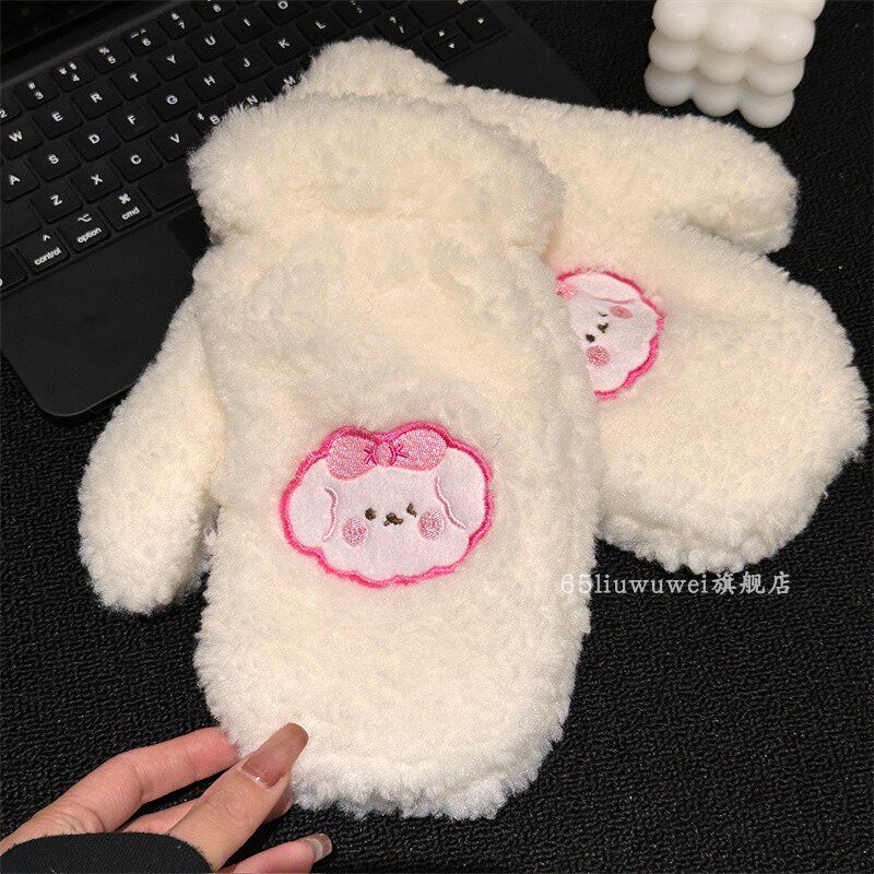 ins手套女冬季保暖加绒加厚毛绒学生骑行可爱防寒冬天女生挂脖棉