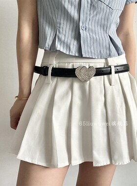 美式高街黑色腰带女水钻爱心皮带2025新辣妹y2k女款配牛仔裤裙子