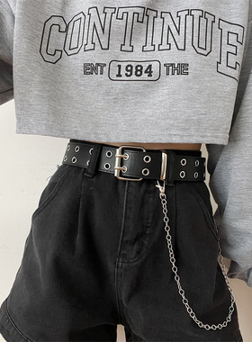 双排孔皮带女ins风百搭装饰裤带黑色配大衣裙子牛仔裤腰带高级感