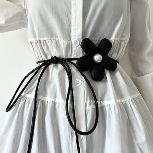 花朵细皮绳腰带女百搭2025新款时尚配裙子衬衫连衣裙装饰腰链长款