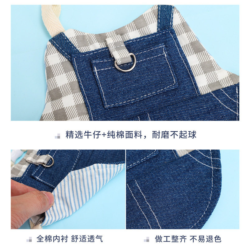 耕海耘天新款兔子衣服牛仔胸背牵引绳套装 亚马逊宠物幼猫兔兔