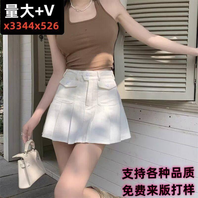 广州新塘跨境贸易女装白色牛仔短裙女一件抖音小红书货源