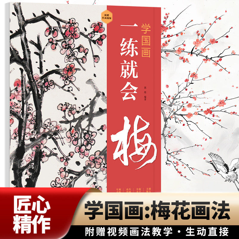 学国画一练就会梅正版国画临摹画册零基础自学梅花水墨画入门自学国画教程视频画法教学 写意国画技法水墨国画书籍江西美术出版社