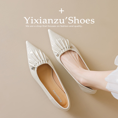 2025秋新款女士通勤鞋子褶皱设计感气质不累脚浅口尖头单鞋女平底