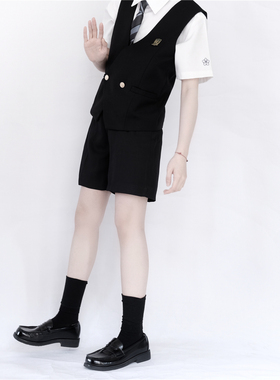 【颜沐溪】西裤  原创jk/dk制服黑色短裤刺绣款 夏季休闲裤男女款