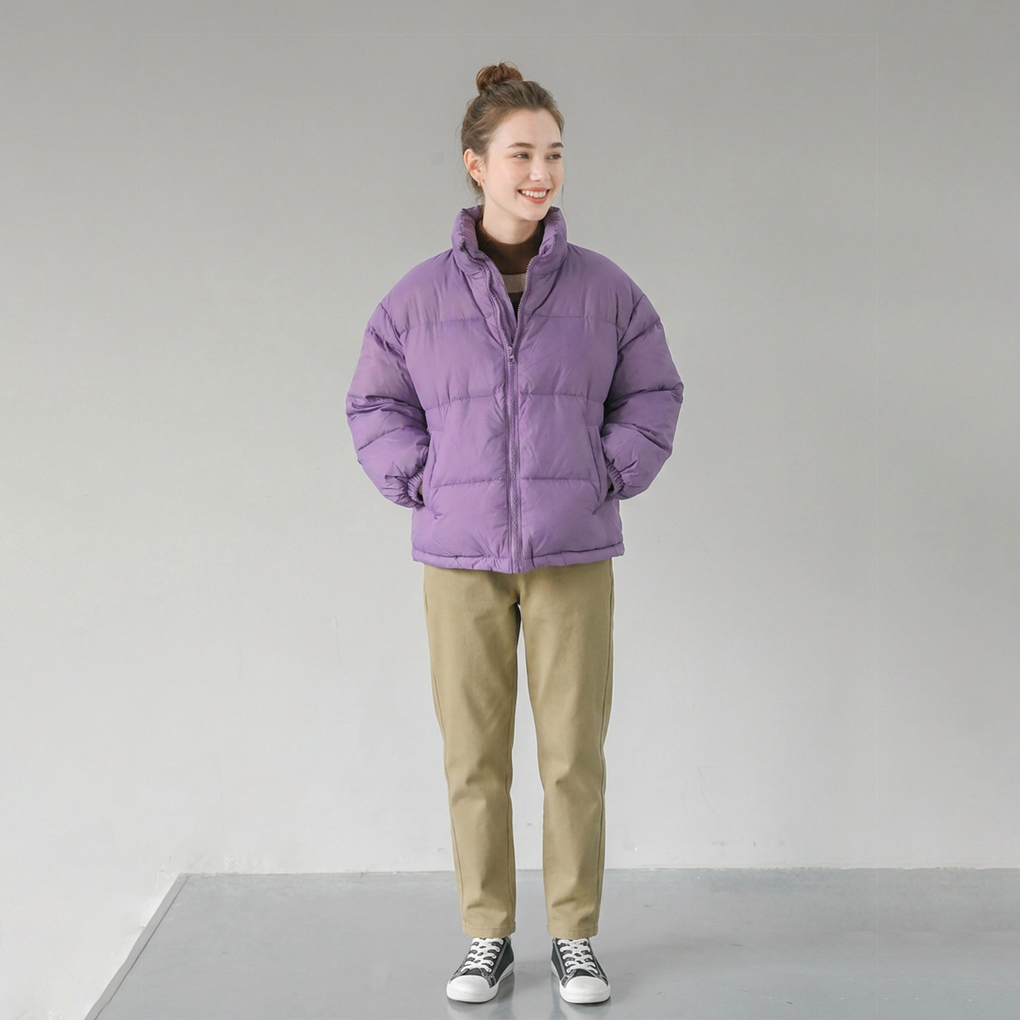 冬季棉服女装紫色棉衣拉链外套