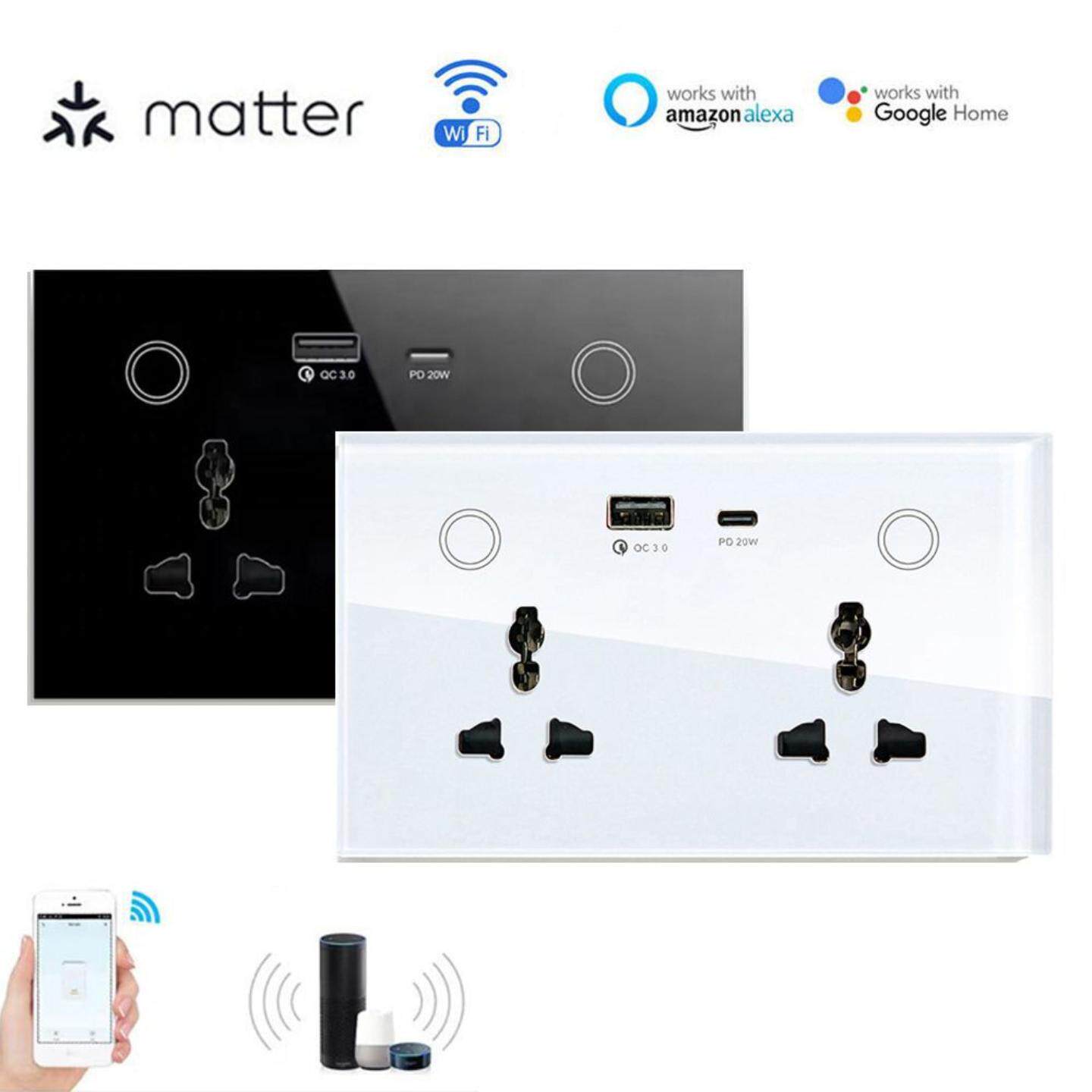 Matter多用万用通用型智能13A墙壁双插座带Type-C