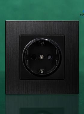 黑色德国插座欧标S铝拉丝86型德插16A wall socket开关单双ce认证