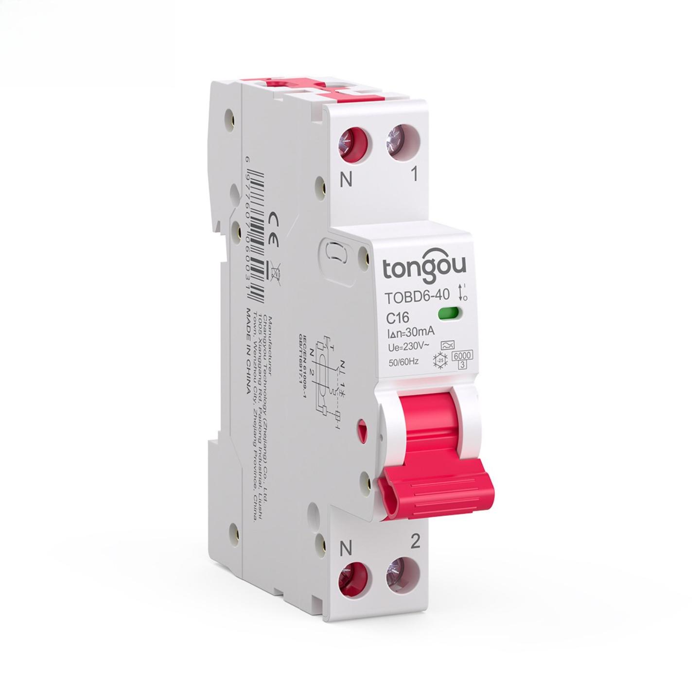tongouA型RCBO剩余电流断路器B曲线C曲线漏电过载保护开关1P+N极