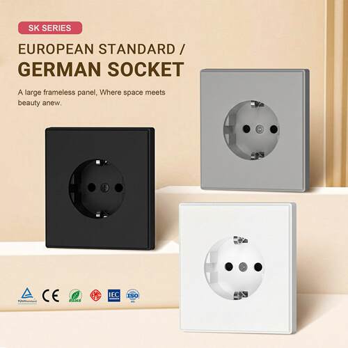 灰色欧标墙壁开关插座16A 250V开关PC面板wall switch socket