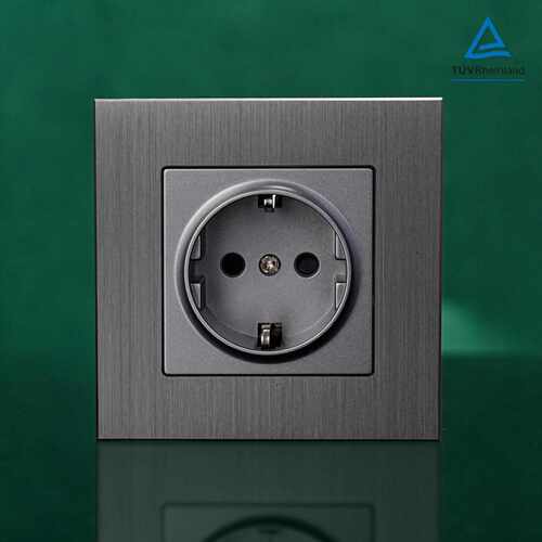 欧标墙壁插座86型铝拉丝面板德插250V 16A schuko socket ce认证