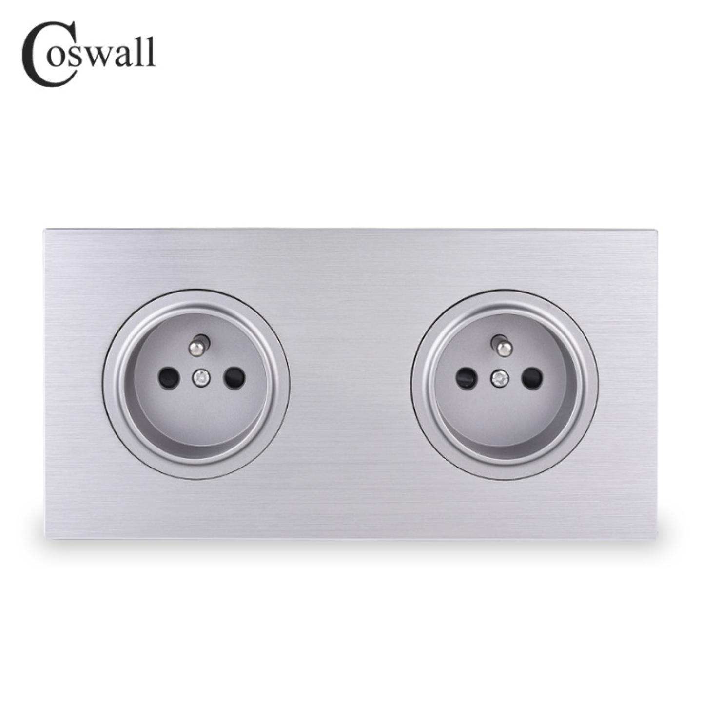 外贸146型172二位铝板灰 欧盟法国 墙壁插座 暗装欧规双法式插座