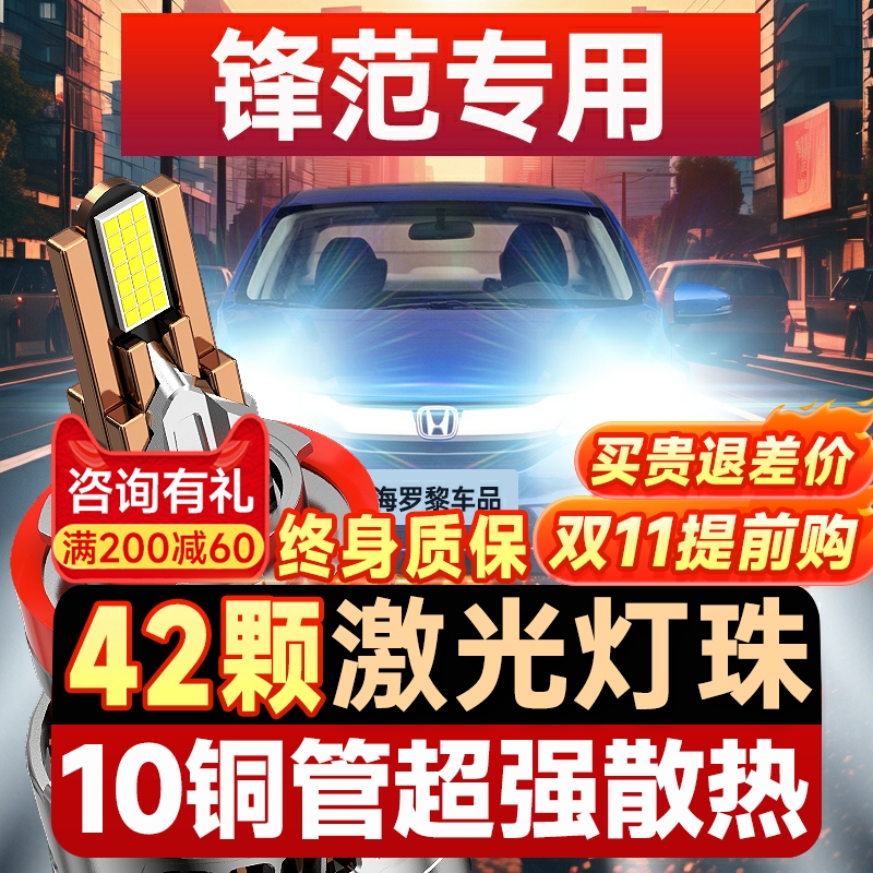 适用08-19款本田锋范LED前大灯改装远光近光一体雾灯汽车透镜灯泡