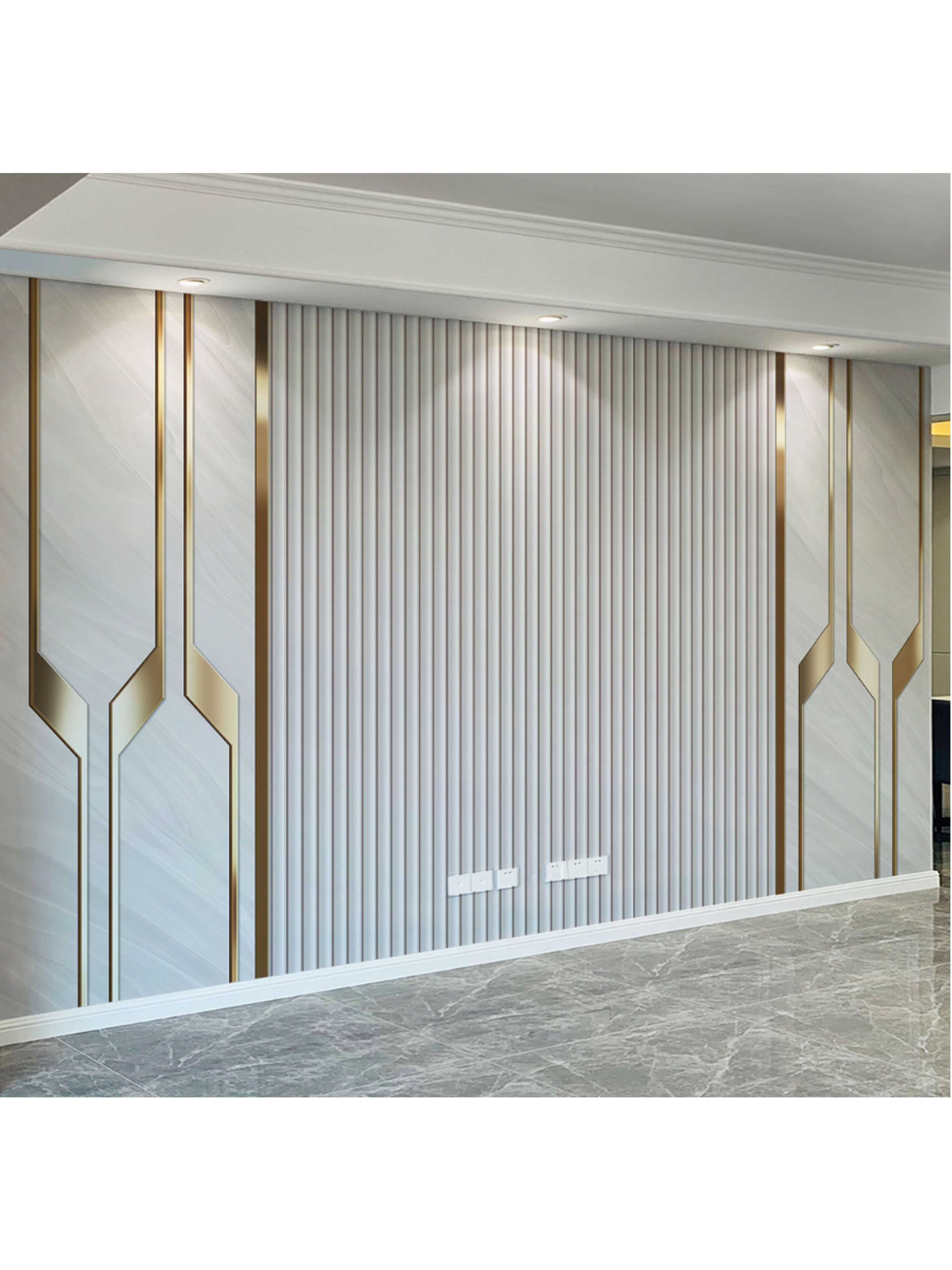 现代简约电视背景墙壁纸仿格栅客厅沙发装饰墙布简约轻奢影视壁画