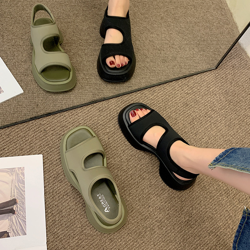 NINGLUO LEISURE MOMENT GOING OUT HOME DUAL-PURPOSE SANDALS WOMENS VELCRO SOFT-SOLED-FEELING BEACH SHOES