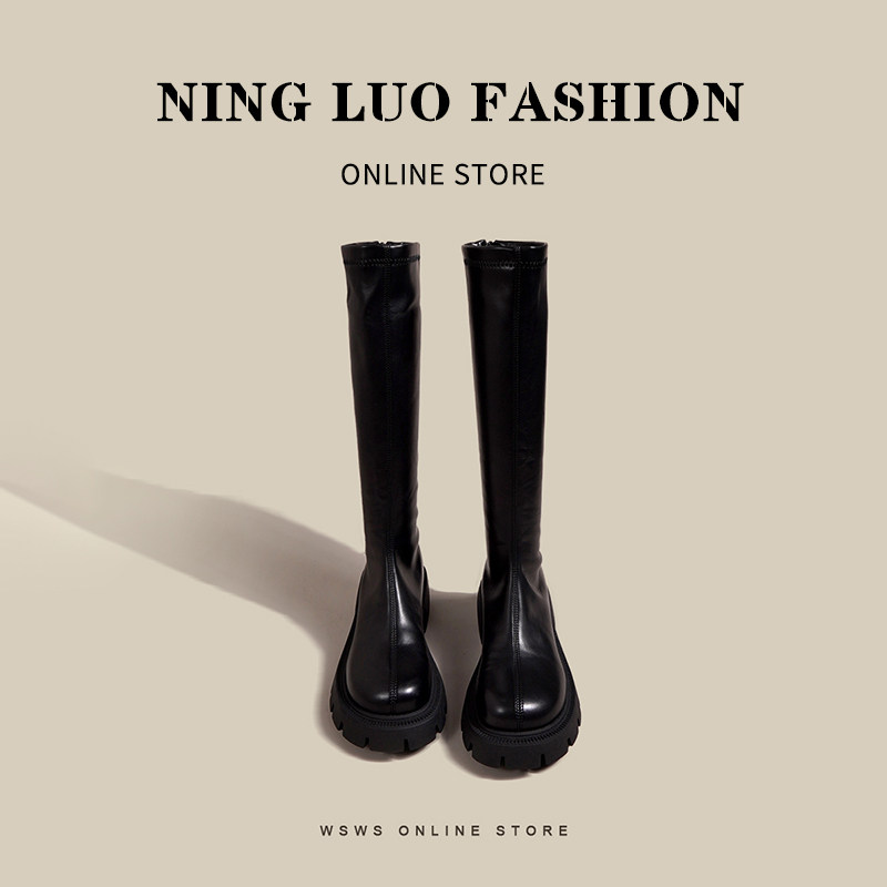 NINGLUO SUPER THIN LEGS ELASTIC SKINNY BOOTS HIGH BOOTS WOMENS THIN AND TALLER TEMPERAMENT KNIGHT BOOTS