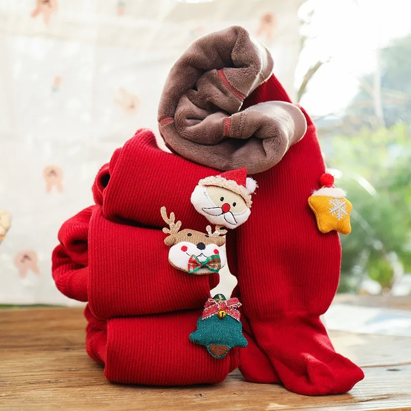 秋冬加绒加厚儿童打底裤圣诞款新年大PP连裤袜