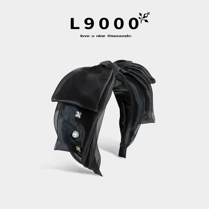 L9000欧根纱蝴蝶结发箍珍珠点缀