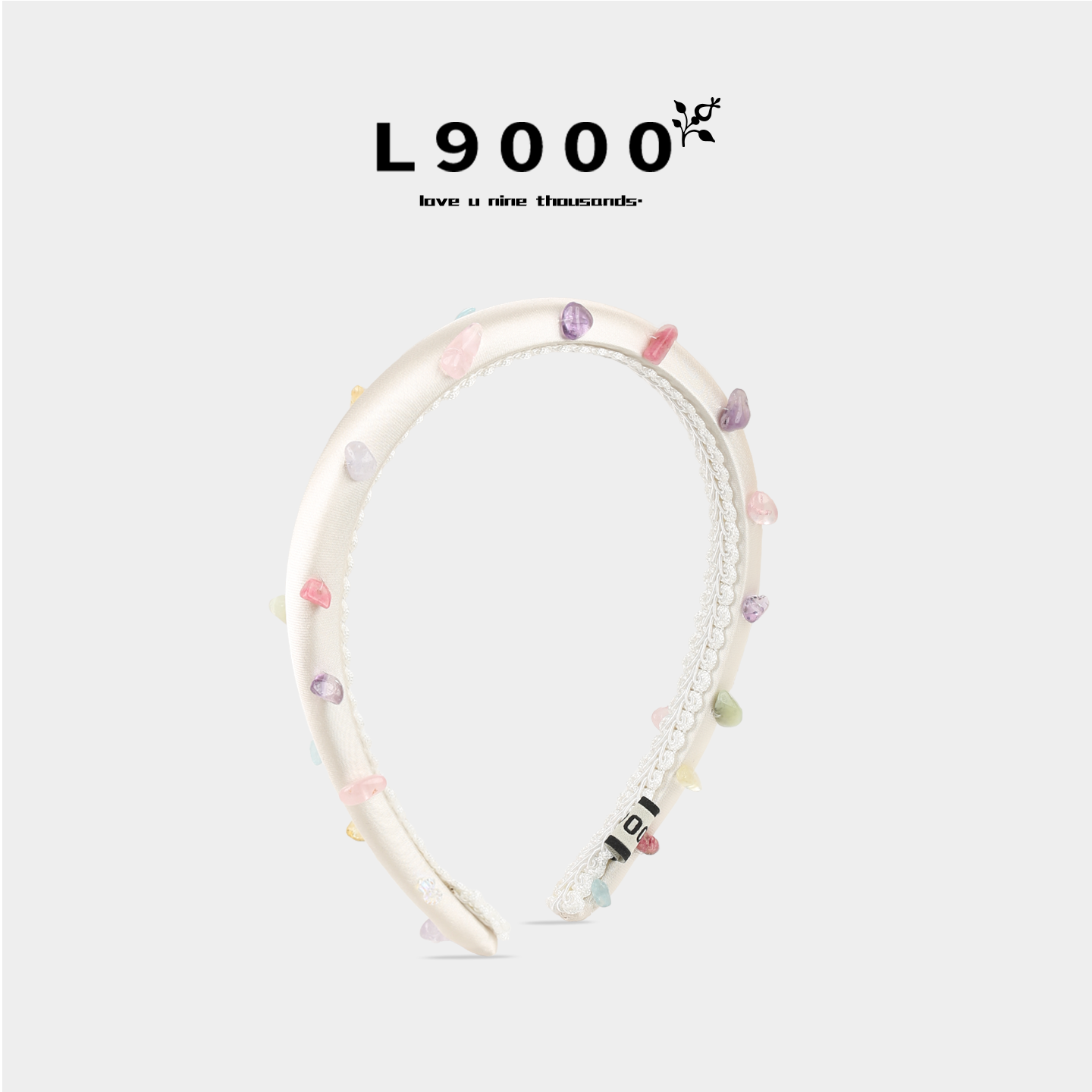 L9000/白色缎面发箍女2026新款天然碎石头箍高颅顶防滑发饰不勒头