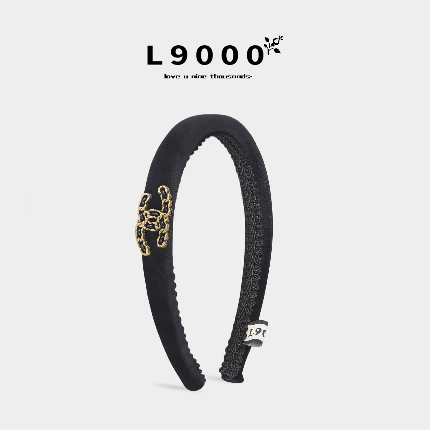 L9000/金链高端发箍女款高颅顶轻奢双C发饰丝绒发卡头箍2026新款
