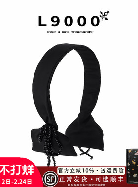 L9000/缎面流苏复古黑色发箍日系方巾点缀头箍细窄布艺头饰设计感