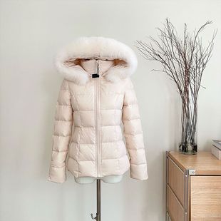 现货秒发 韩雨嘉粉色收腰羽绒棉服女冬季连帽大毛领保暖棉服外套