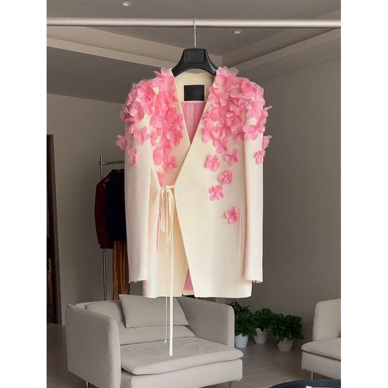 立体花朵装饰系带西装外