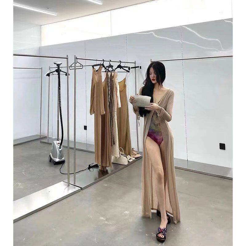 原创长款针织开衫长袖防晒优雅沙色秋季型人长裙